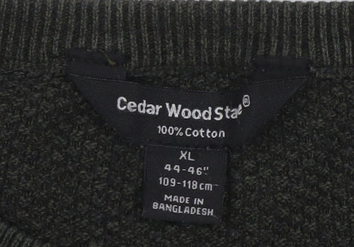 Cedar Wood State Men's Green XL Cotton Crew Neck Pullover Jumper