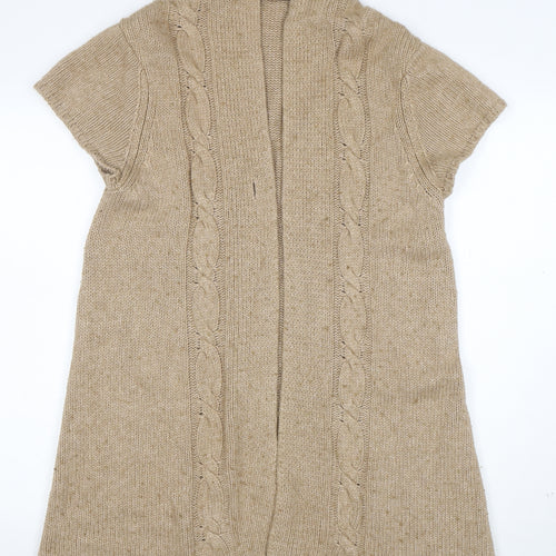 EAST Women Beige Cable Knit Short Sleeve Open Cardigan M