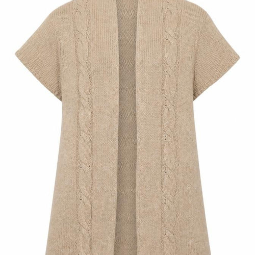 EAST Women Beige Cable Knit Short Sleeve Open Cardigan M