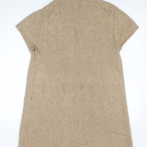 EAST Women Beige Cable Knit Short Sleeve Open Cardigan M