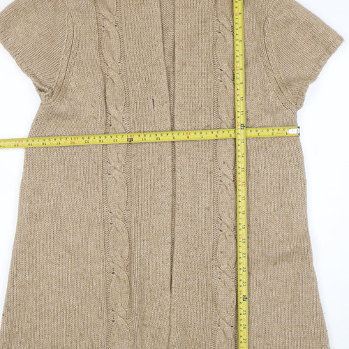 EAST Women Beige Cable Knit Short Sleeve Open Cardigan M