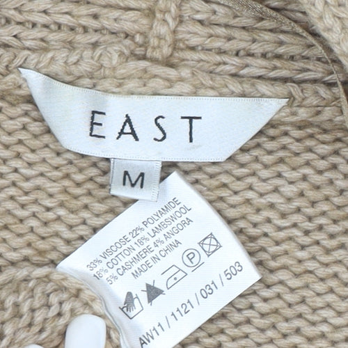 EAST Women Beige Cable Knit Short Sleeve Open Cardigan M