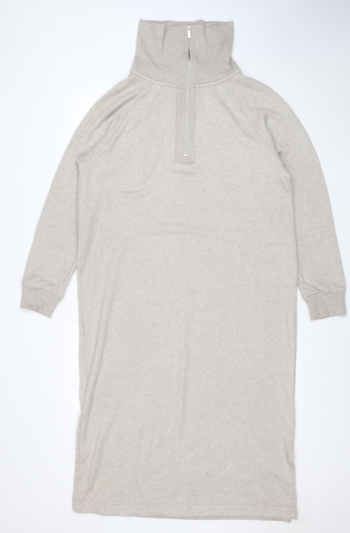 Next Women Beige Knit High Neck Long Sleeve Sweater Dress L
