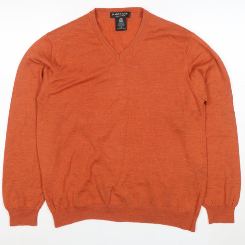Marco Fiori Men's Orange Merino Wool V-Neck Jumper M