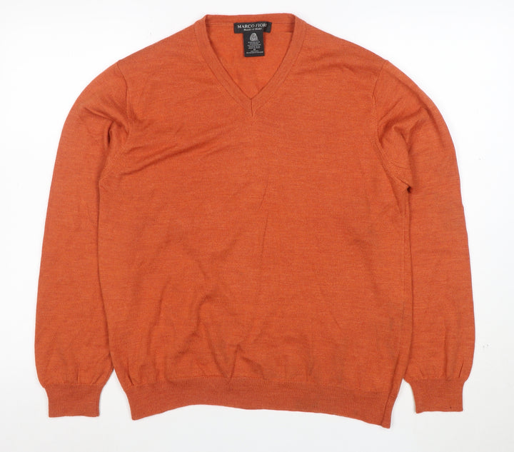 Marco Fiori Men's Orange Merino Wool V-Neck Jumper M