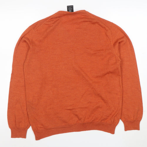 Marco Fiori Men's Orange Merino Wool V-Neck Jumper M