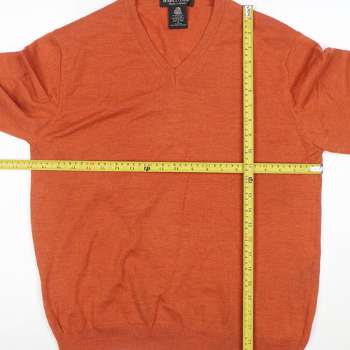 Marco Fiori Men's Orange Merino Wool V-Neck Jumper M