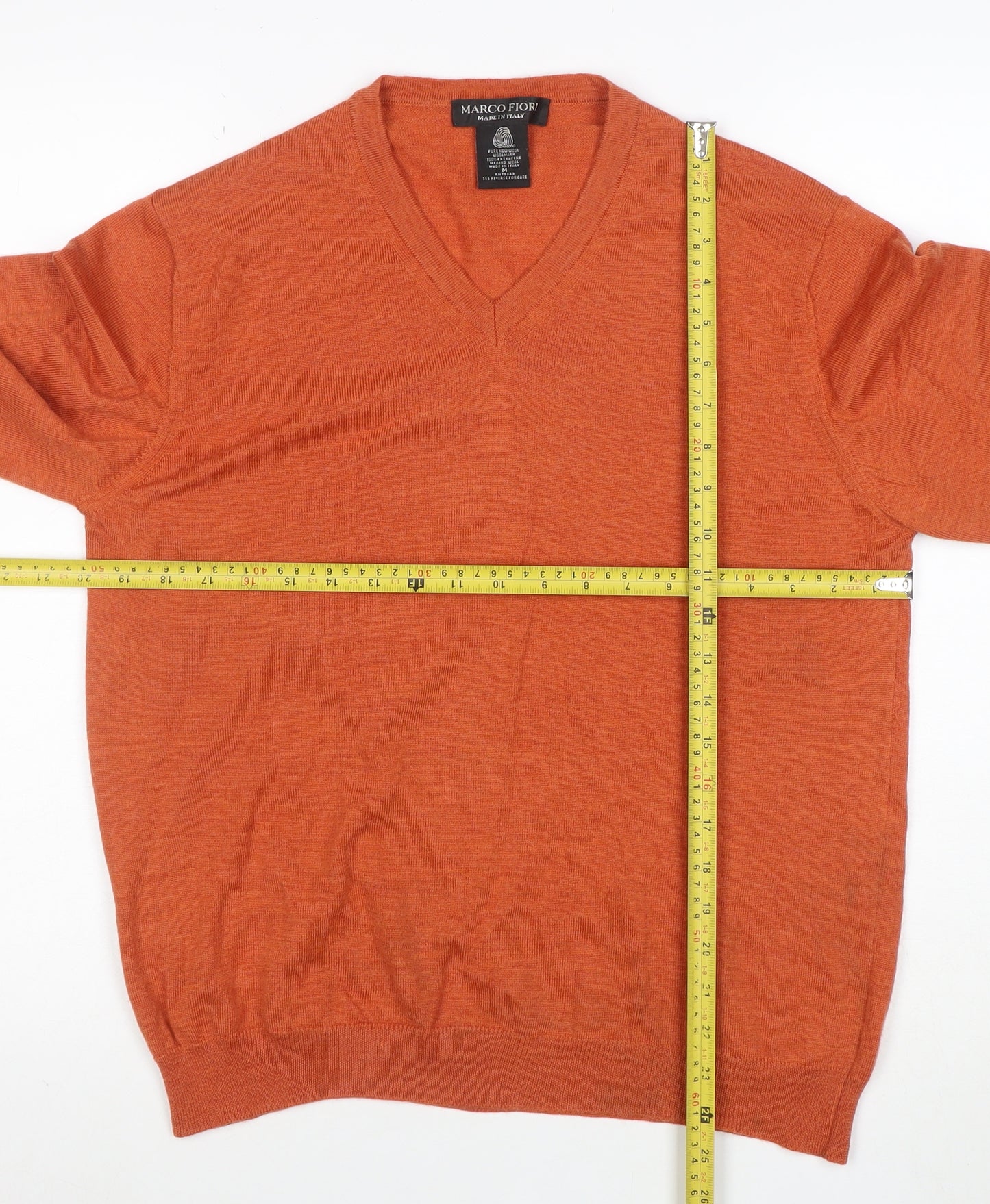 Marco Fiori Men's Orange Merino Wool V-Neck Jumper M
