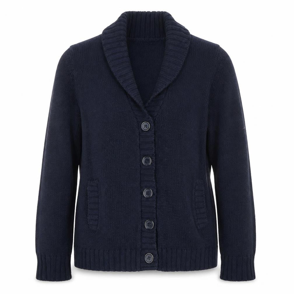 Cotton Traders Womens Navy Blue Long Sleeve Shawl Collar Cardigan Size 14