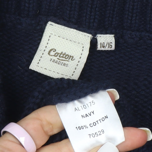 Cotton Traders Womens Navy Blue Long Sleeve Shawl Collar Cardigan Size 14
