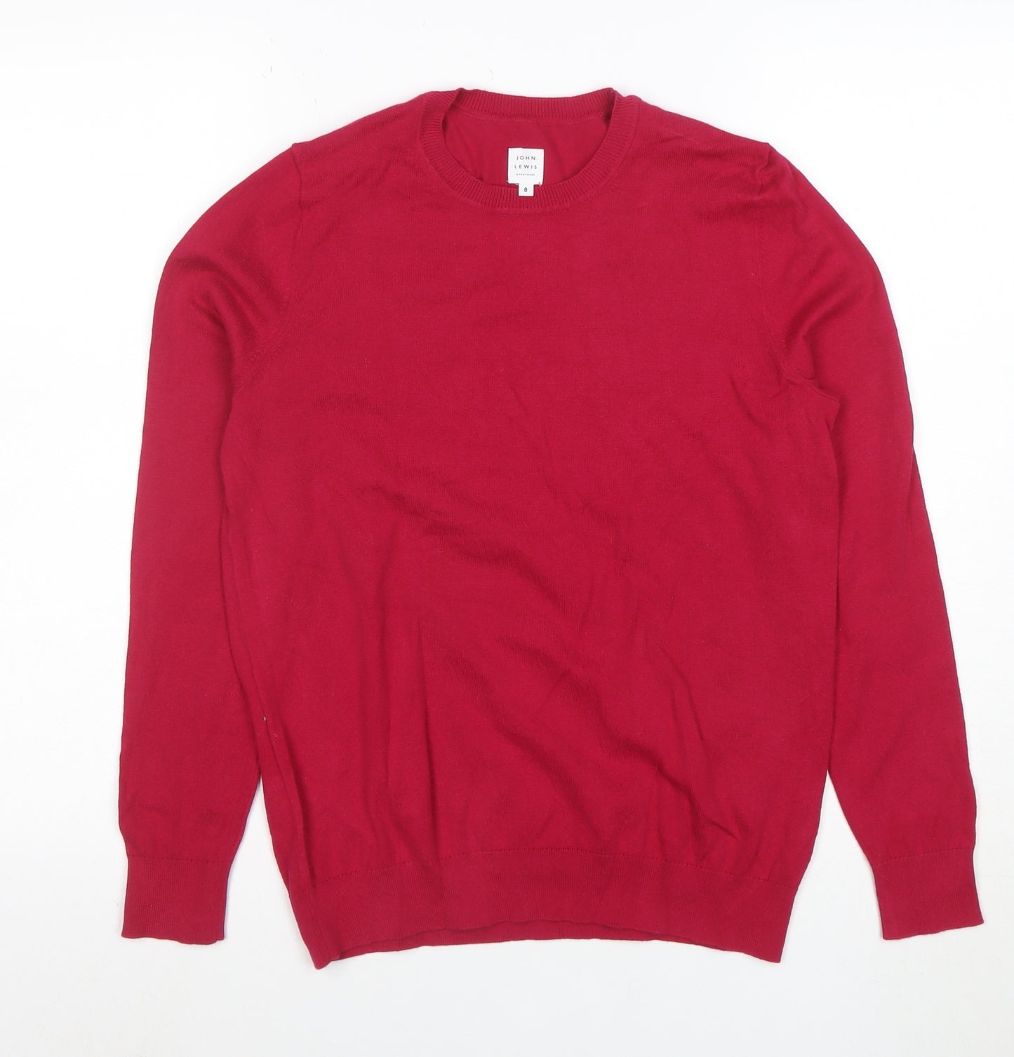 John Lewis Women Red Crew Neck Cotton Jumper Size 8 Classic Style