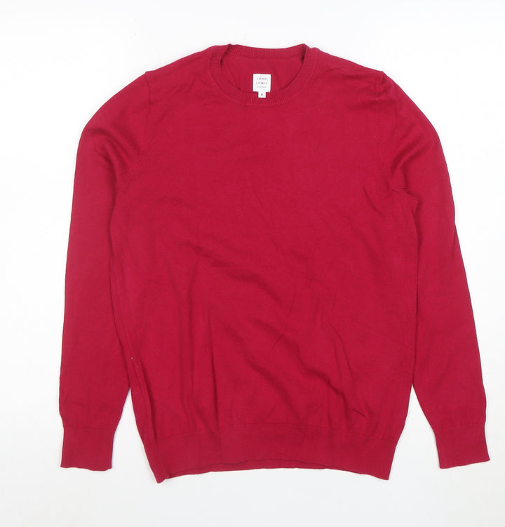 John Lewis Women Red Crew Neck Cotton Jumper Size 8 Classic Style