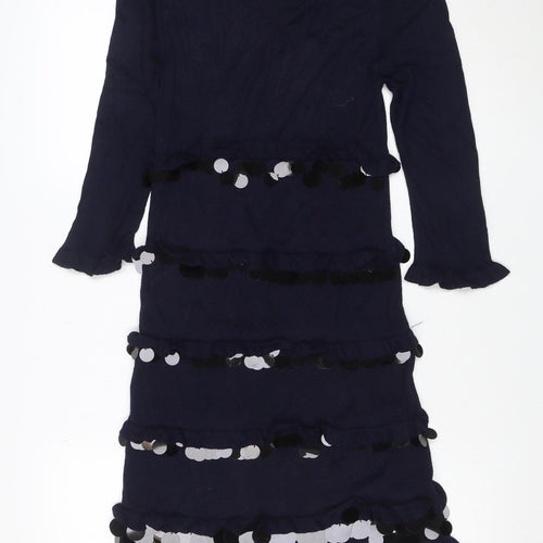 French Connection Women's Blue Sequin Long Sleeve Bodycon Dress Size 10