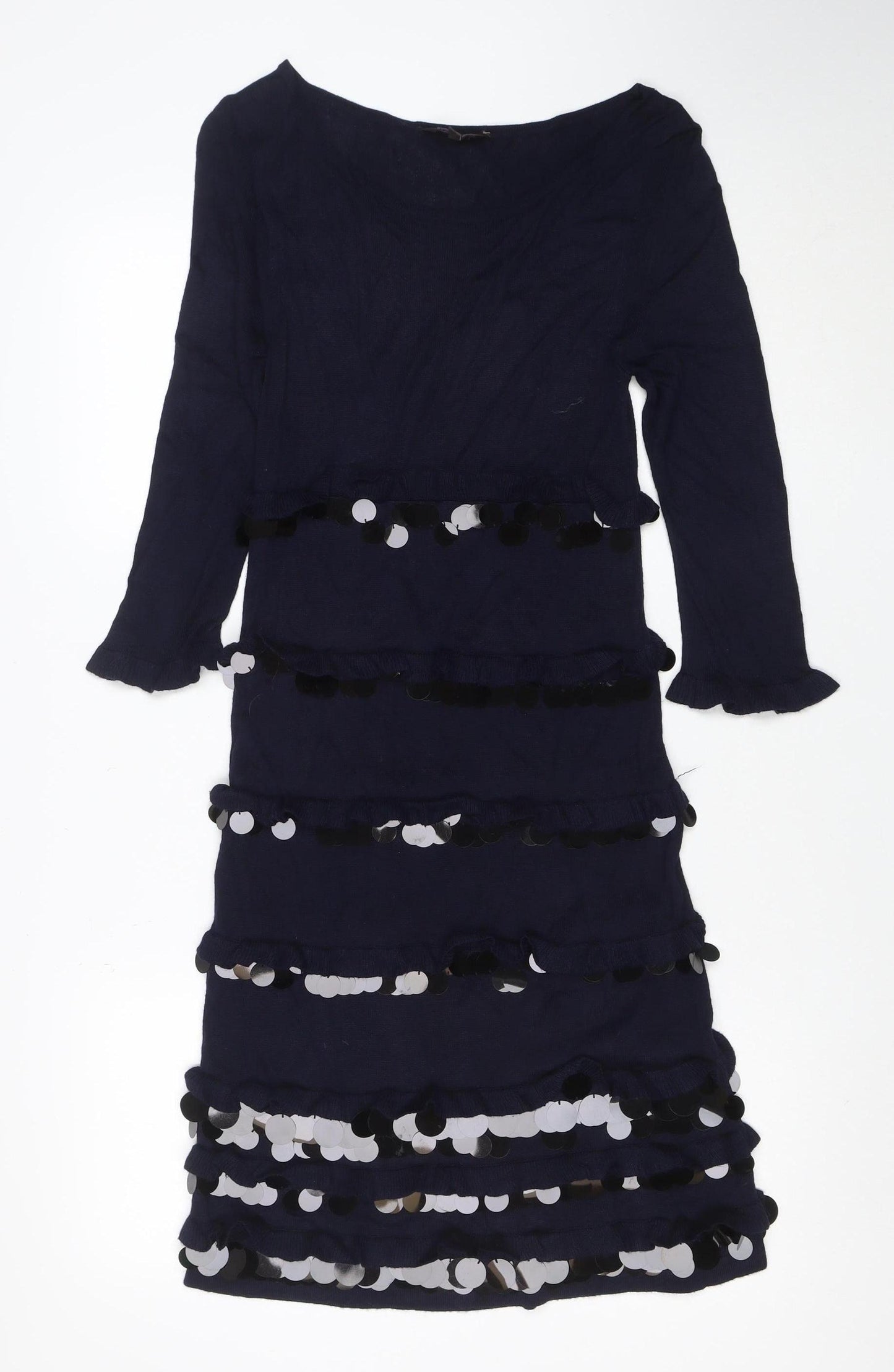 French Connection Women's Blue Sequin Long Sleeve Bodycon Dress Size 10