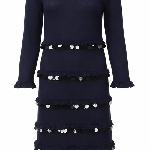 French Connection Women's Blue Sequin Long Sleeve Bodycon Dress Size 10