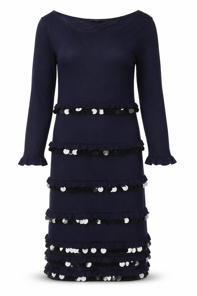 French Connection Women's Blue Sequin Long Sleeve Bodycon Dress Size 10