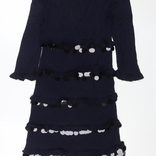 French Connection Women's Blue Sequin Long Sleeve Bodycon Dress Size 10
