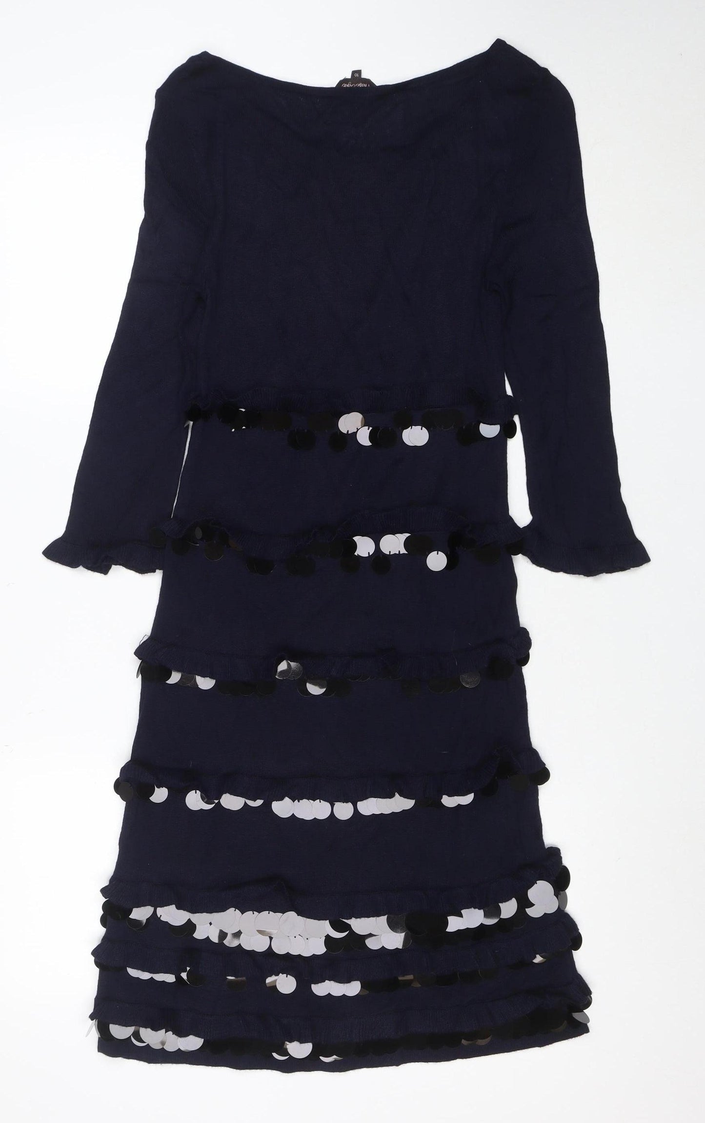 French Connection Women's Blue Sequin Long Sleeve Bodycon Dress Size 10