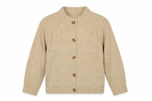 Front view of Notura Women's Beige Wool Button Cardigan, size S