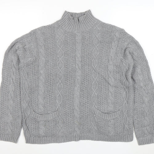 Jeanne Pierre Women's Grey Cable-Knit Mock Neck Cotton Jumper L