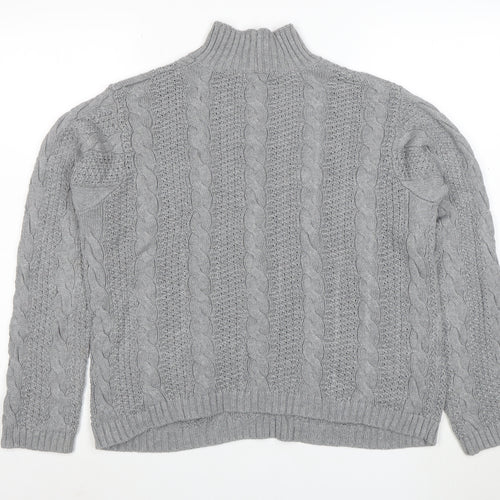 Jeanne Pierre Women's Grey Cable-Knit Mock Neck Cotton Jumper L