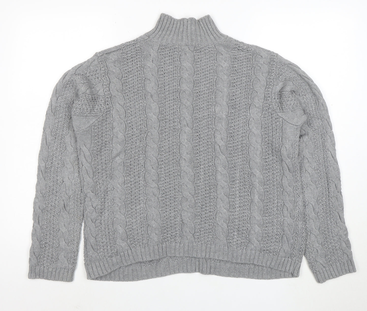 Jeanne Pierre Women's Grey Cable-Knit Mock Neck Cotton Jumper L