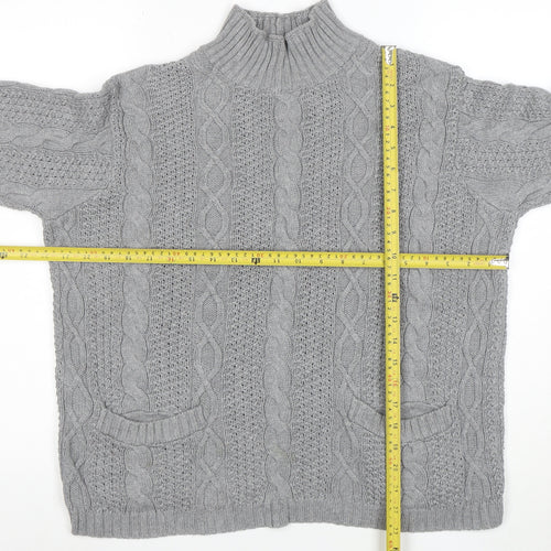Jeanne Pierre Women's Grey Cable-Knit Mock Neck Cotton Jumper L