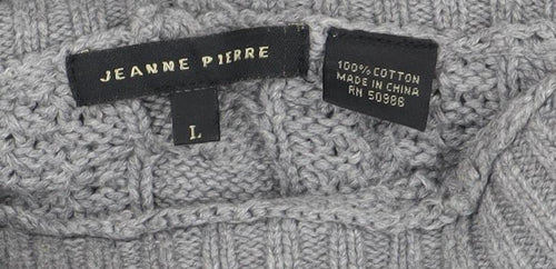 Jeanne Pierre Women's Grey Cable-Knit Mock Neck Cotton Jumper L