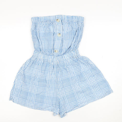 New Look Women's Blue Gingham Strapless Playsuit Size 8 Viscose Summer