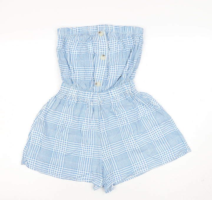 New Look Women's Blue Gingham Strapless Playsuit Size 8 Viscose Summer