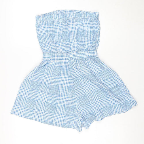 New Look Women's Blue Gingham Strapless Playsuit Size 8 Viscose Summer