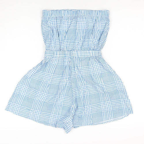 New Look Women's Blue Gingham Strapless Playsuit Size 8 Viscose Summer