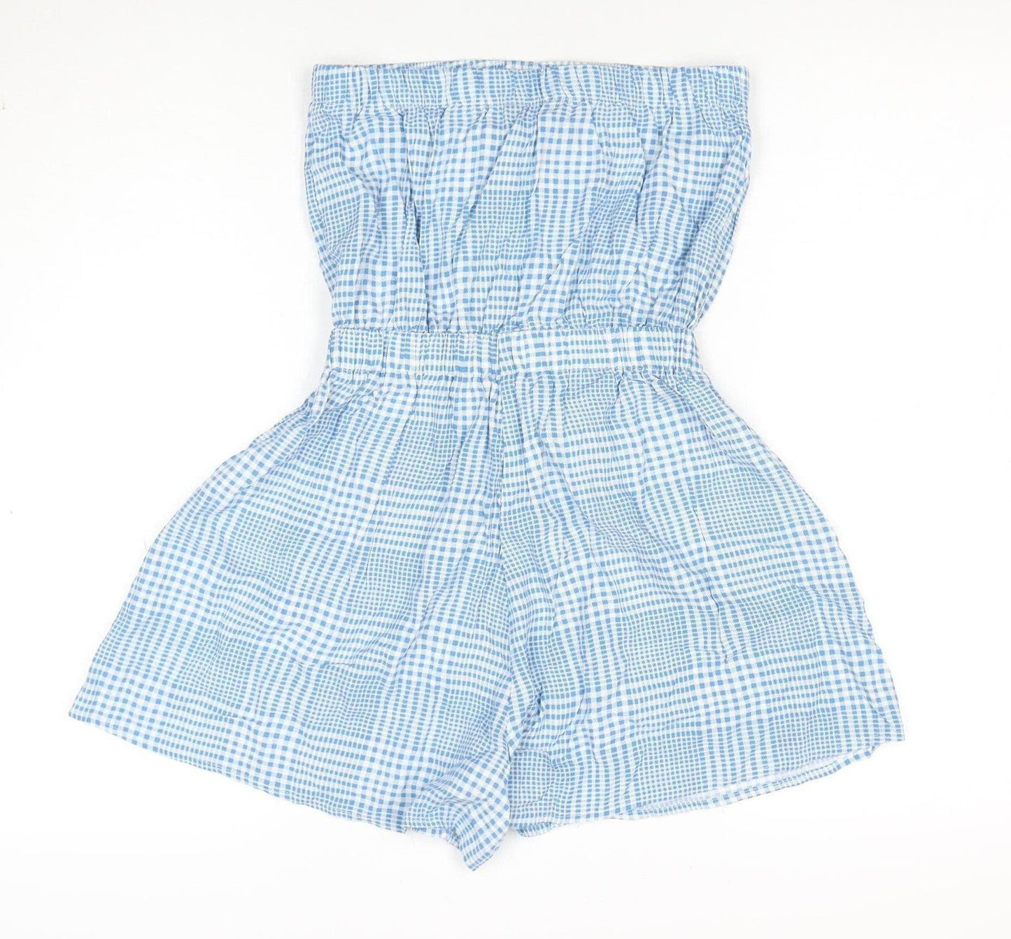 New Look Women's Blue Gingham Strapless Playsuit Size 8 Viscose Summer