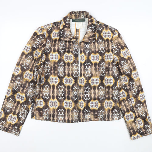 Harvé Benard Women Brown Ikat Print Blazer Size 10 Polyester Jacket