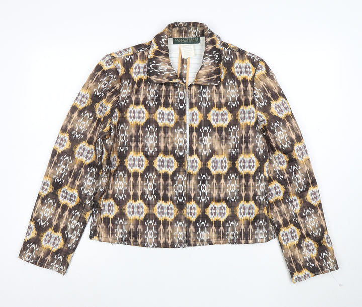 Harvé Benard Women Brown Ikat Print Blazer Size 10 Polyester Jacket