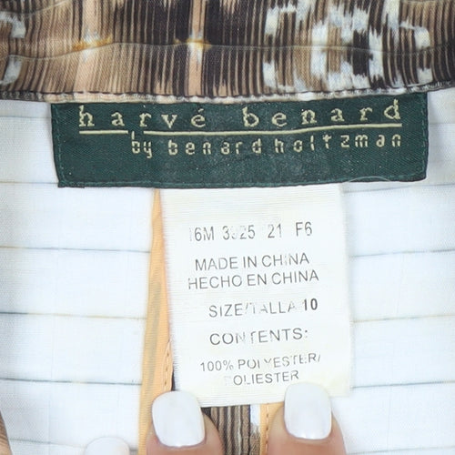 Harvé Benard Women Brown Ikat Print Blazer Size 10 Polyester Jacket