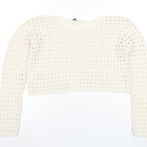 Pink Vanilla Women Ivory Crochet Knit Cropped Long Sleeve Blouse Size S