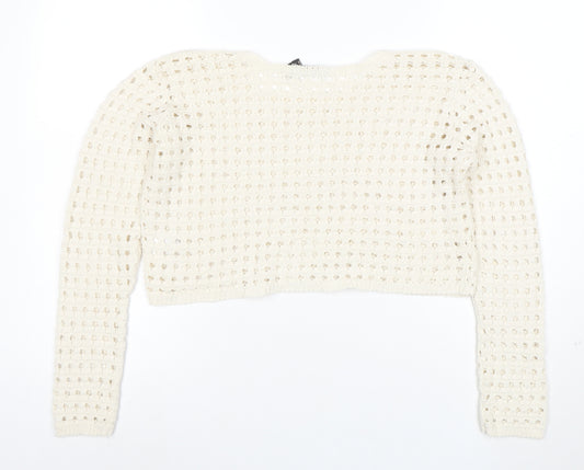 Pink Vanilla Women Ivory Crochet Knit Cropped Long Sleeve Blouse Size S