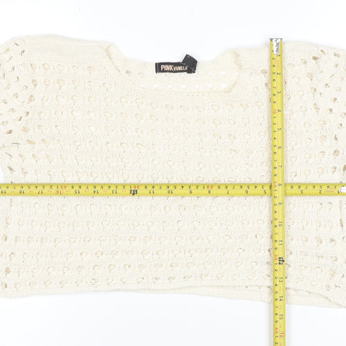 Pink Vanilla Women Ivory Crochet Knit Cropped Long Sleeve Blouse Size S