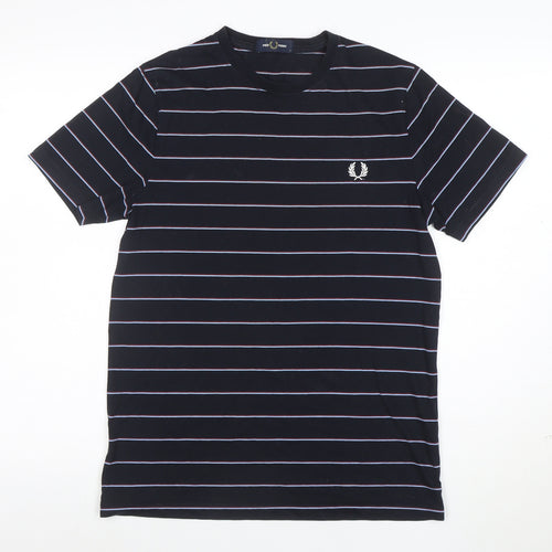 Fred Perry Men's Blue Striped Cotton Crew Neck T-Shirt Size S