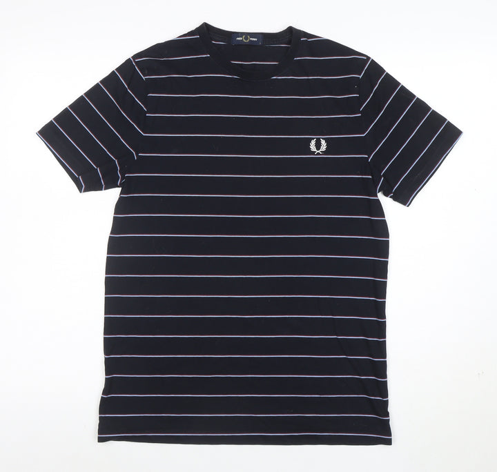 Fred Perry Men's Blue Striped Cotton Crew Neck T-Shirt Size S