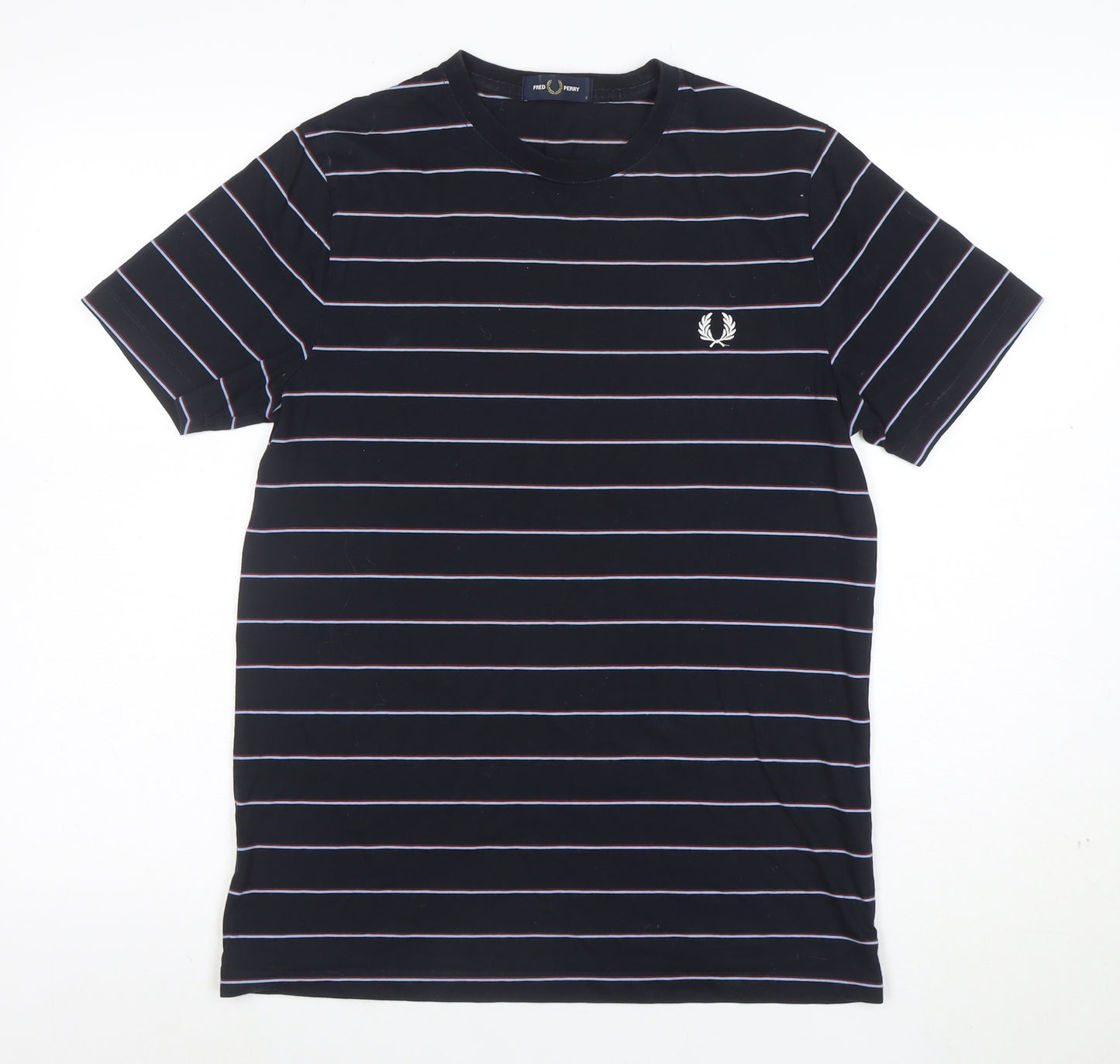 Fred Perry Men's Blue Striped Cotton Crew Neck T-Shirt Size S