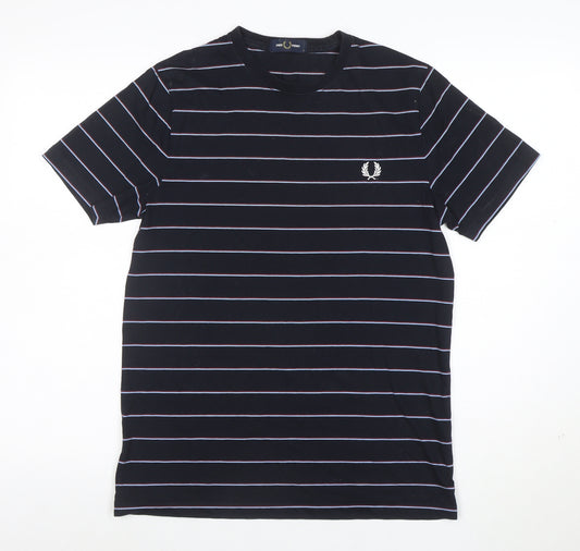 Fred Perry Men's Blue Striped Cotton Crew Neck T-Shirt Size S