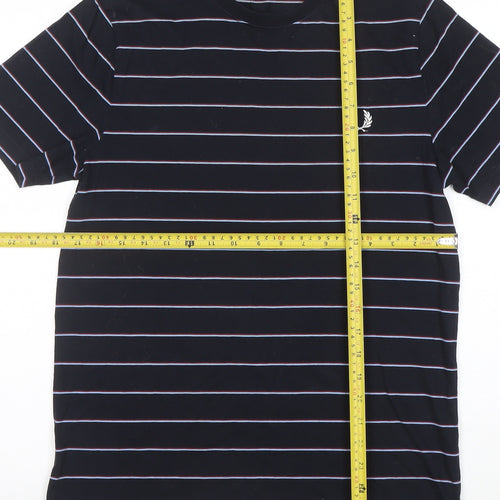 Fred Perry Men's Blue Striped Cotton Crew Neck T-Shirt Size S