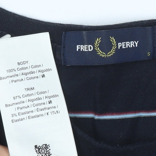 Fred Perry Men's Blue Striped Cotton Crew Neck T-Shirt Size S