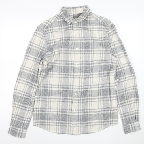 ASOS Men's Grey Checked Flannel Button-Up Shirt Size S