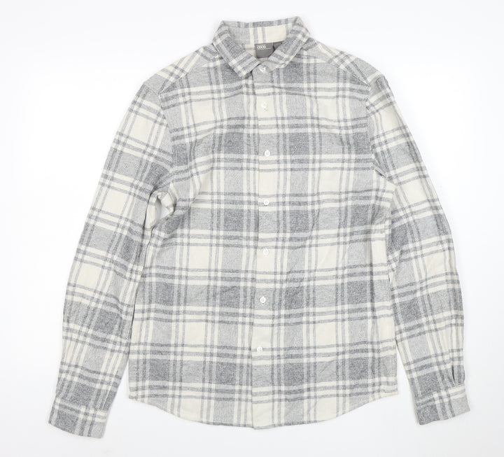 ASOS Men's Grey Checked Flannel Button-Up Shirt Size S
