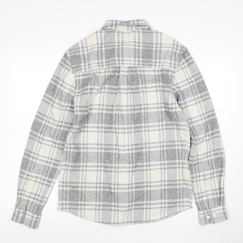 ASOS Men's Grey Checked Flannel Button-Up Shirt Size S