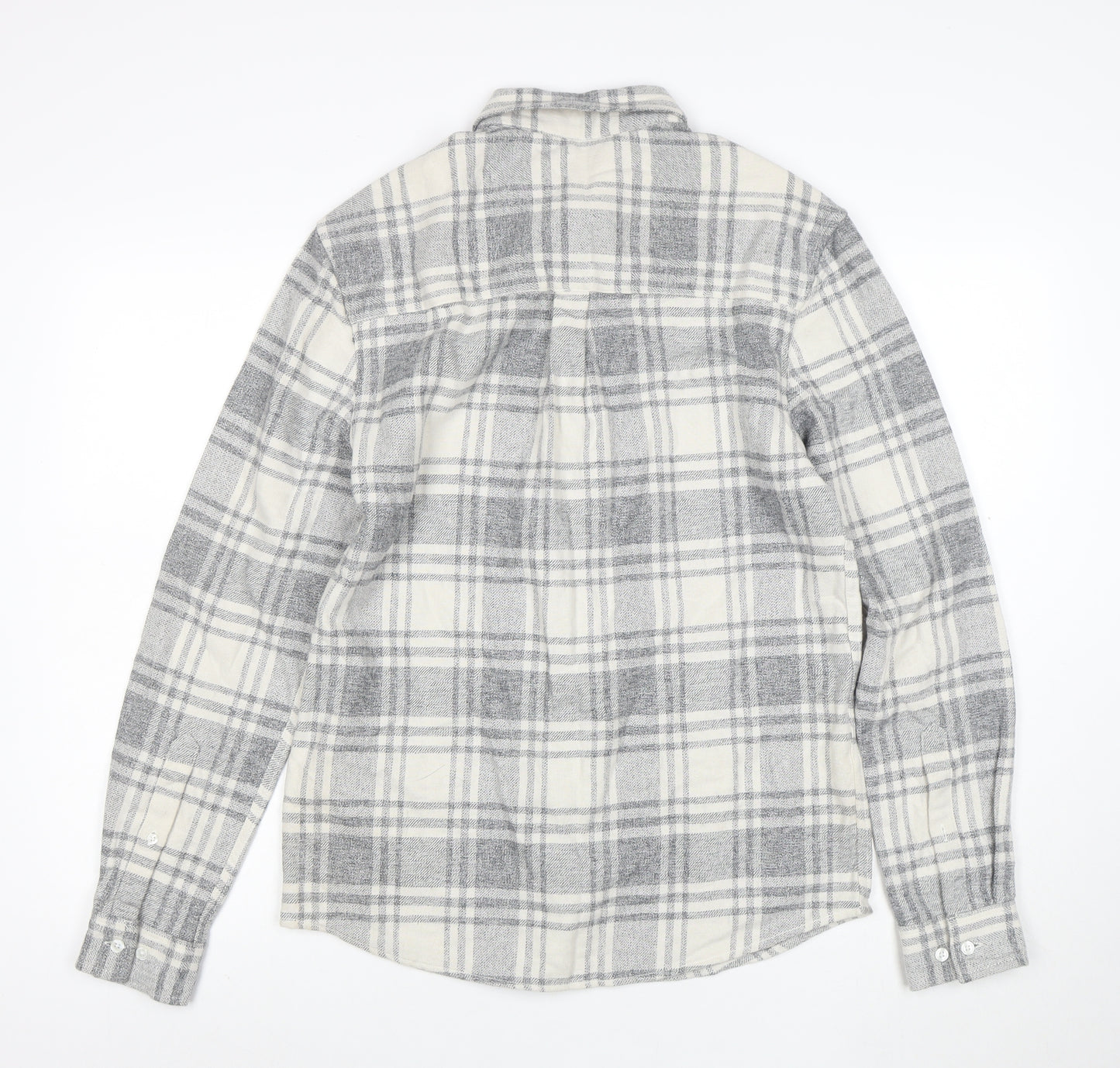 ASOS Men's Grey Checked Flannel Button-Up Shirt Size S