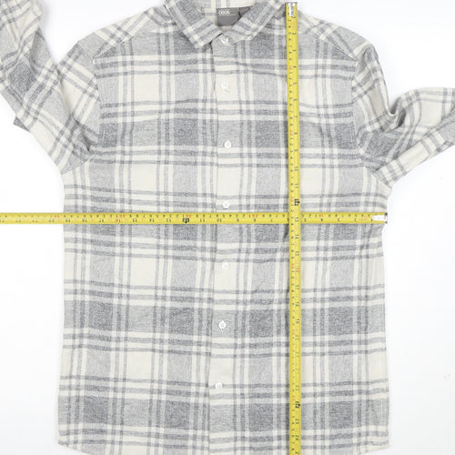 ASOS Men's Grey Checked Flannel Button-Up Shirt Size S